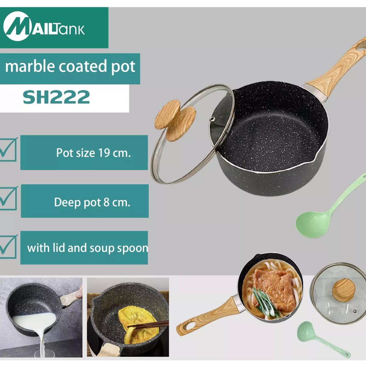 Picture of MAILTank Non-stick Marble coated pot, milk pot, sauce pot, FREE glass cover and soup spoon, suitable for all stoves and cookers
