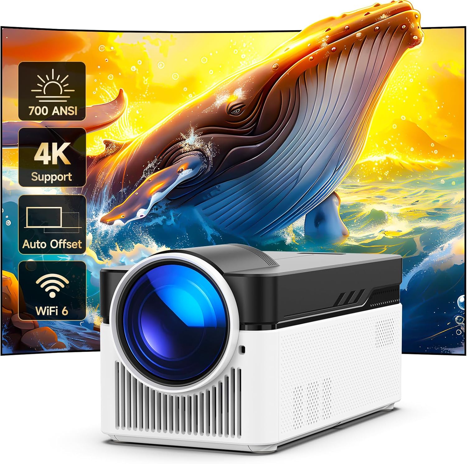 Picture of HY450 Pro android smart projector 1080p 8K beamer auto offset projector with wifi 6 electrical focus 700ansi ultra short distance projector 2G+32G memory automatic video projector with portable for outside