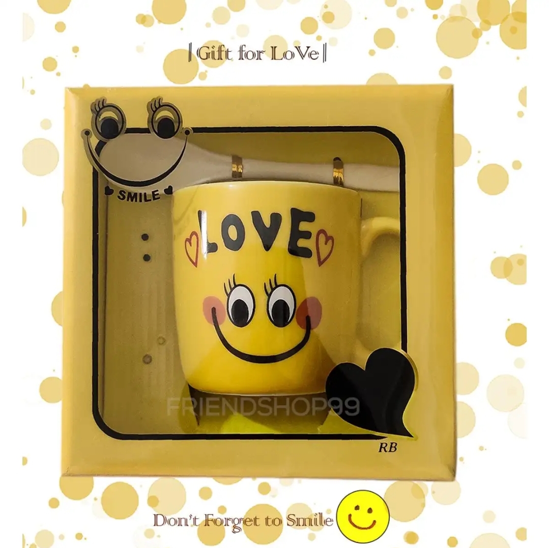 Picture of Emoji Ceramic Mug giftbox with spoonYellow Colors Gift- 1 piec Emoji Cup Mug made byBone China Ceramic