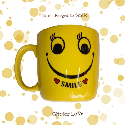 Picture of Emoji Ceramic Mug giftbox with spoonYellow Colors Gift- 1 piec Emoji Cup Mug made byBone China Ceramic