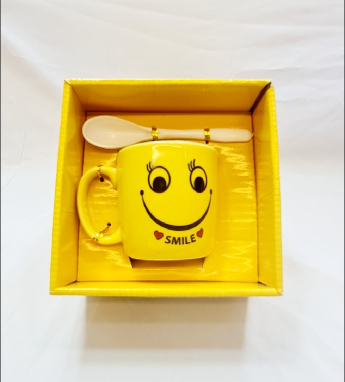 Picture of Emoji Ceramic Mug giftbox with spoonYellow Colors Gift- 1 piec Emoji Cup Mug made byBone China Ceramic