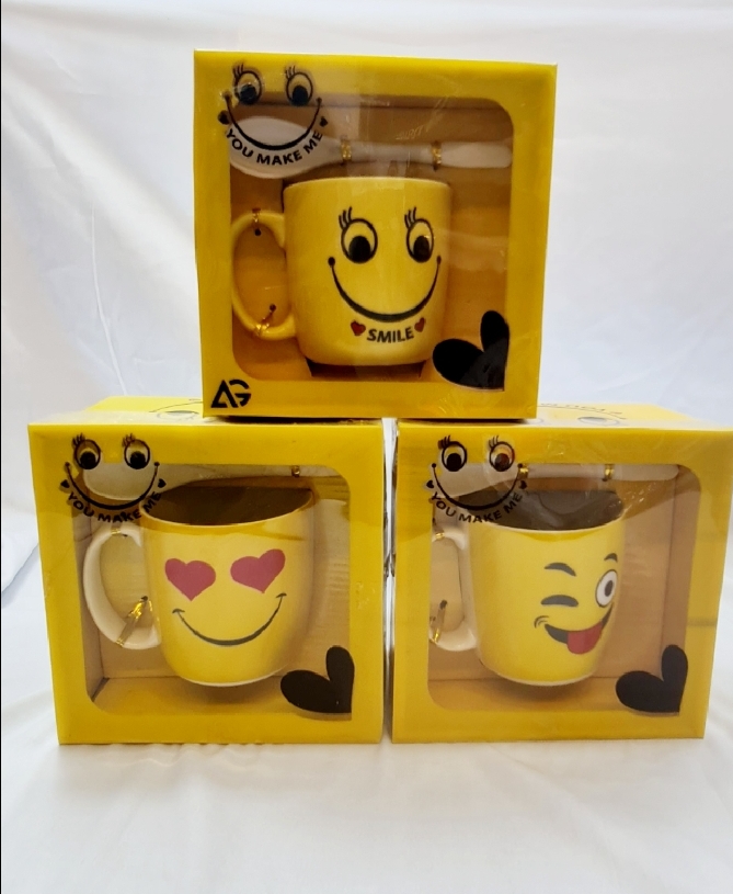 Picture of Emoji Ceramic Mug giftbox with spoonYellow Colors Gift- 1 piec Emoji Cup Mug made byBone China Ceramic