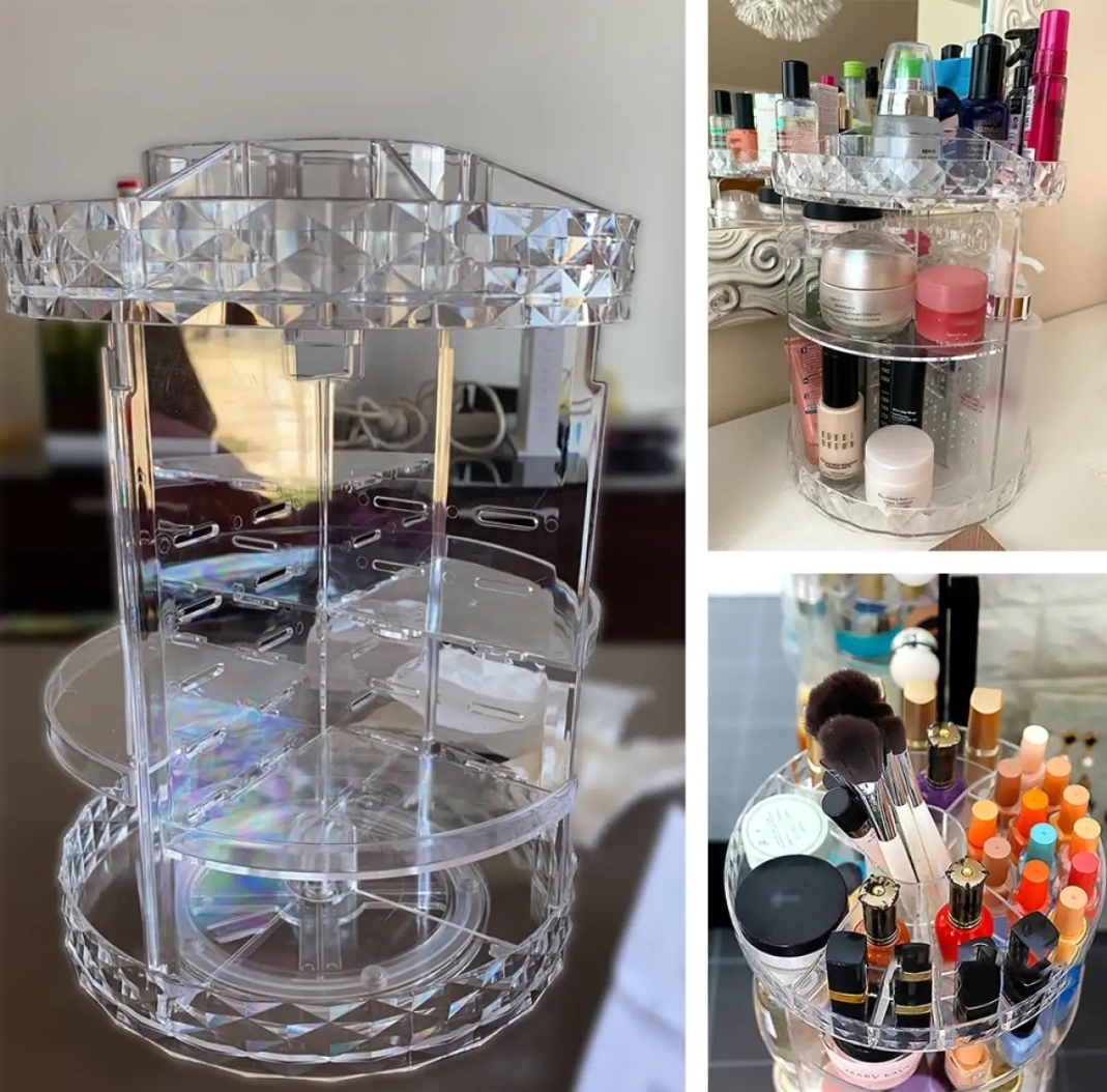 Picture of New cosmetic stan 360 Degree Rotating Makeup Storage Rack Height Adjustable Cosmetics Organizer Assembly Skin Care Holder new
