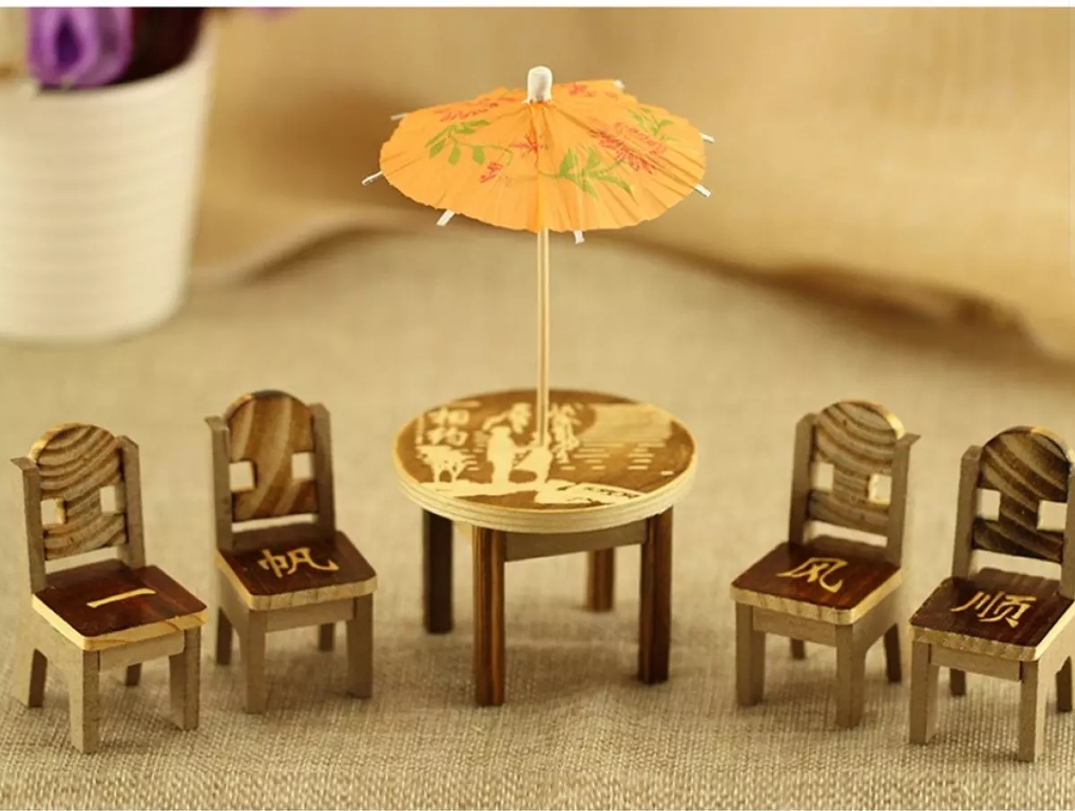 Picture of HarnezZ Wooden Mini Table Chair Set Toys Pretend Role Play Game Play House Kitchen Accessories Toy Set of 5 pcs