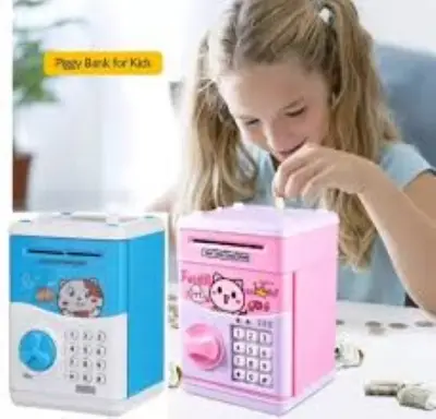 Picture of Portable ATM Password Protected Automatic Door Money &Coin Deposit Box, BANK Toy For Kids With Light & Music