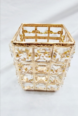 Picture of Crystal Tealight Candle Holder, Gold Silver Tall Votive Tea Light Round Candle Holder, Makeup Organizer Pen Holder Desk Organizers Storage