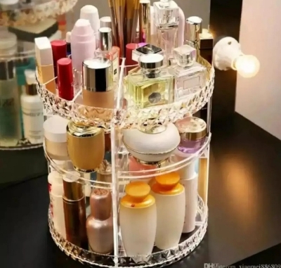 Picture of New model organizer box 360 Degree Rotating keep Storage Rack Height Adjustable Cosmetics Organizer Assembly Skin Care Holder Bathroom Display Case