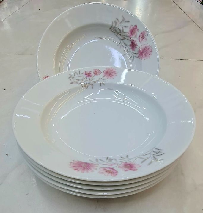 Picture of New model 6 Pcs Ceramic Flower Print Dinner PlateSet 9"Inch, Deep Rice Dinner Plate,White Color printed Microwave oven