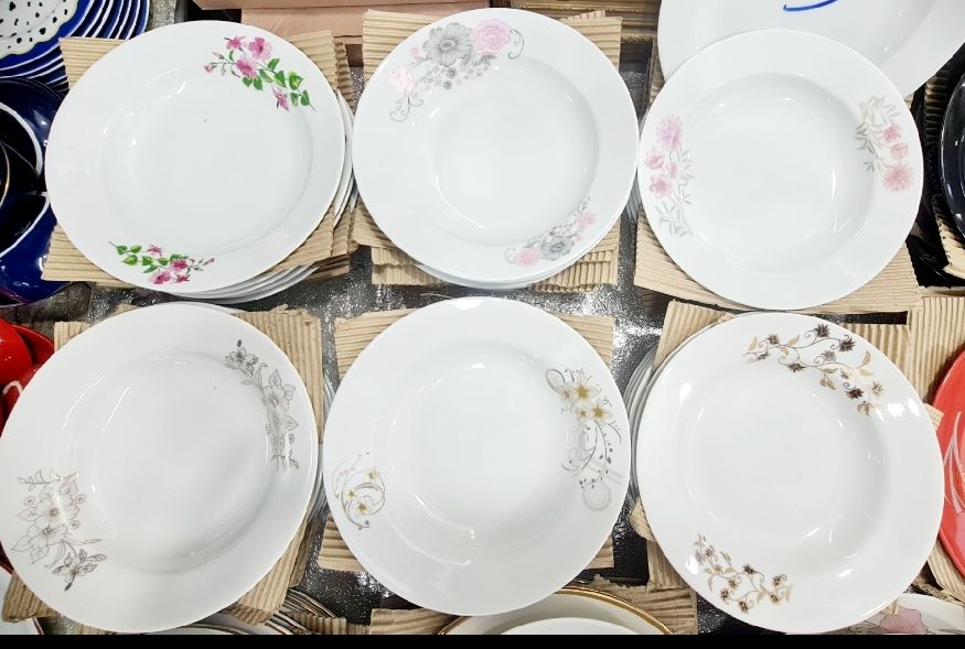 Picture of New model 6 Pcs Ceramic Flower Print Dinner PlateSet 9"Inch, Deep Rice Dinner Plate,White Color printed Microwave oven