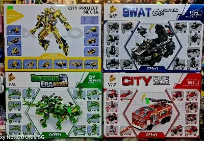 Picture of Lego Blocks Set of Police SWAT Firefighter Construction Cranel and Dinosaur Era Robot Mega City Building Brain Development Game for Kids