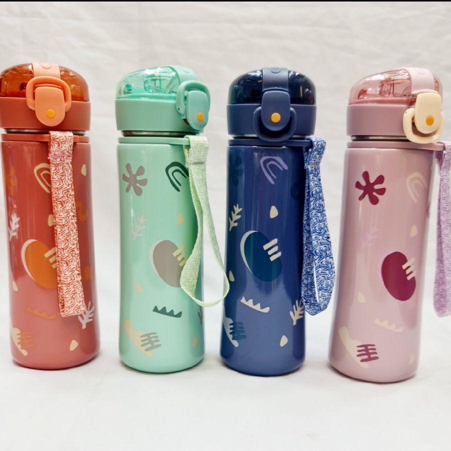 Picture of Water Bottle Vacuum stainless steel 500ml Student Children Cute Cartoon Bear Rabbit Bunny Bounce Bottle Lid Thermos Bottle Cup Stainless Steel