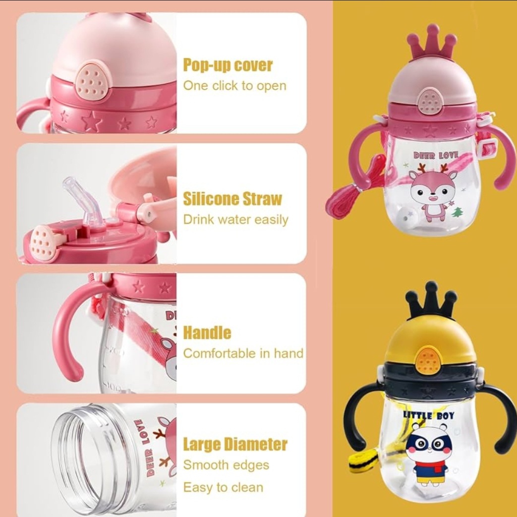 Picture of Alled Baby Drinking Cup, Sippy Cup Children from 6 Months Leak-proof Drinking Cup, Weighted Straw Drinking Cup Toddler with Handles Lanyard 300 ml