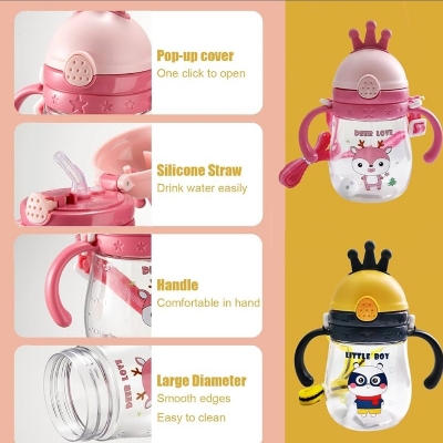 Picture of Alled Baby Drinking Cup, Sippy Cup Children from 6 Months Leak-proof Drinking Cup, Weighted Straw Drinking Cup Toddler with Handles Lanyard 300 ml