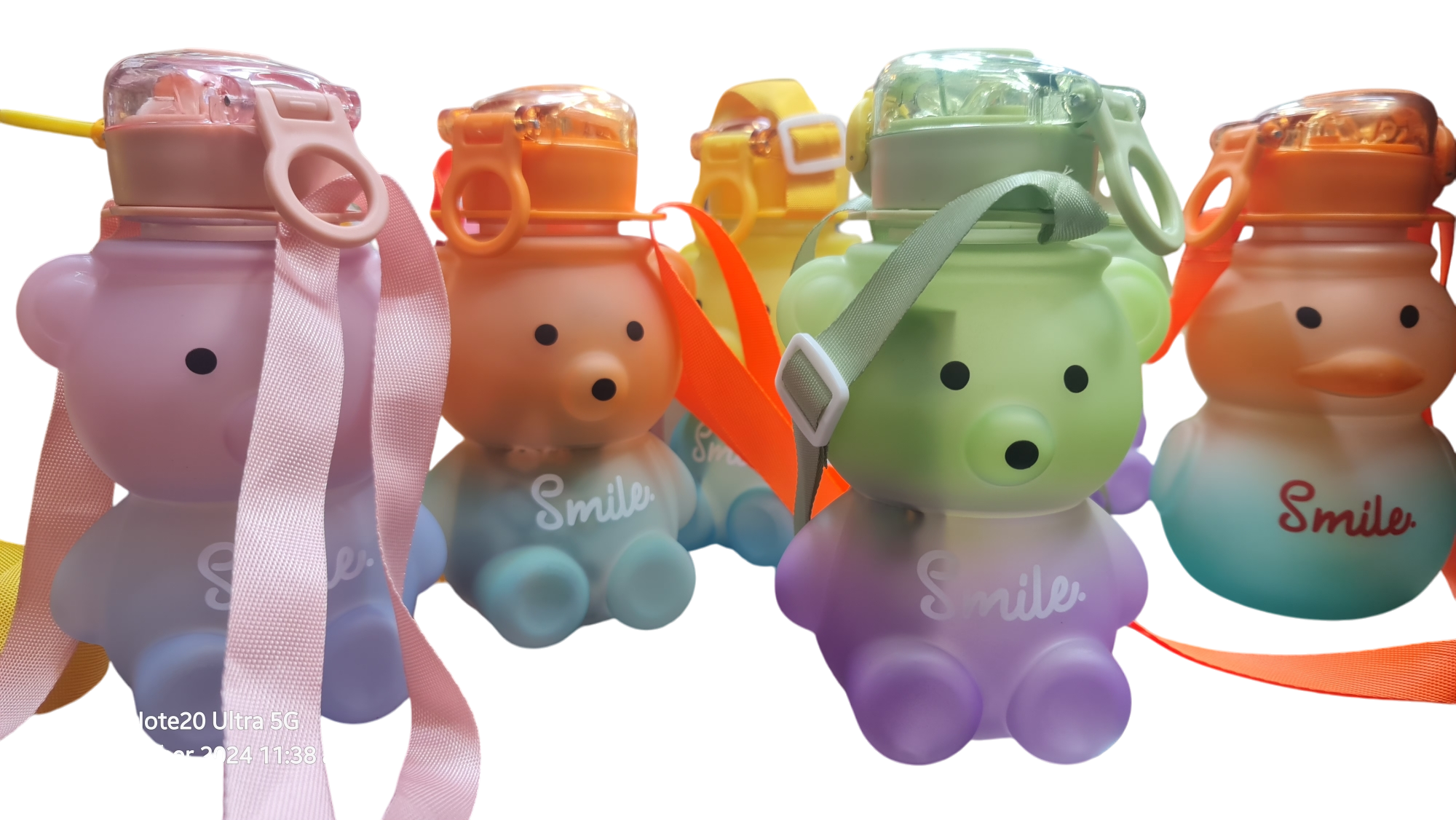 Picture of Cute Cartoon panda Children Straw Bottle Portable Leakproof Antichoking Water Cup 600ml Large Capacity Baby Infant Learning Training Drinking Bottle School flag.