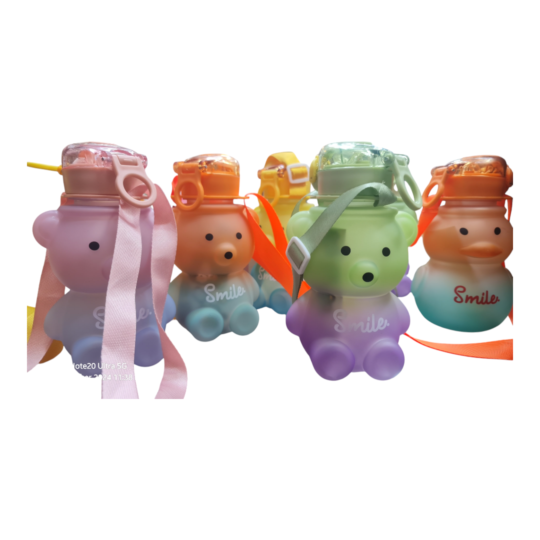 Picture of Cute Cartoon panda Children Straw Bottle Portable Leakproof Antichoking Water Cup 600ml Large Capacity Baby Infant Learning Training Drinking Bottle School flag.