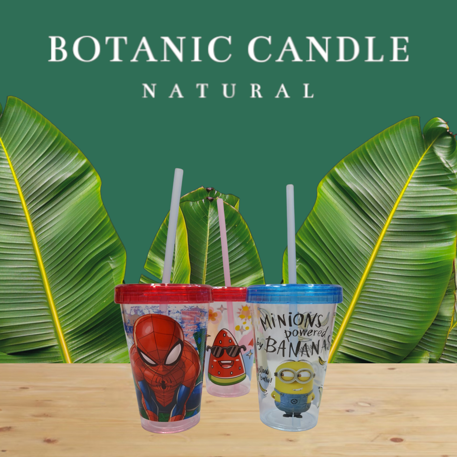 Picture of Spider-Man minion watermelon juice jar Royal colour for boys kids new design  juice jar  fruit great Slipper plastic acrylic with Straw juice pot Baby juice glass new design