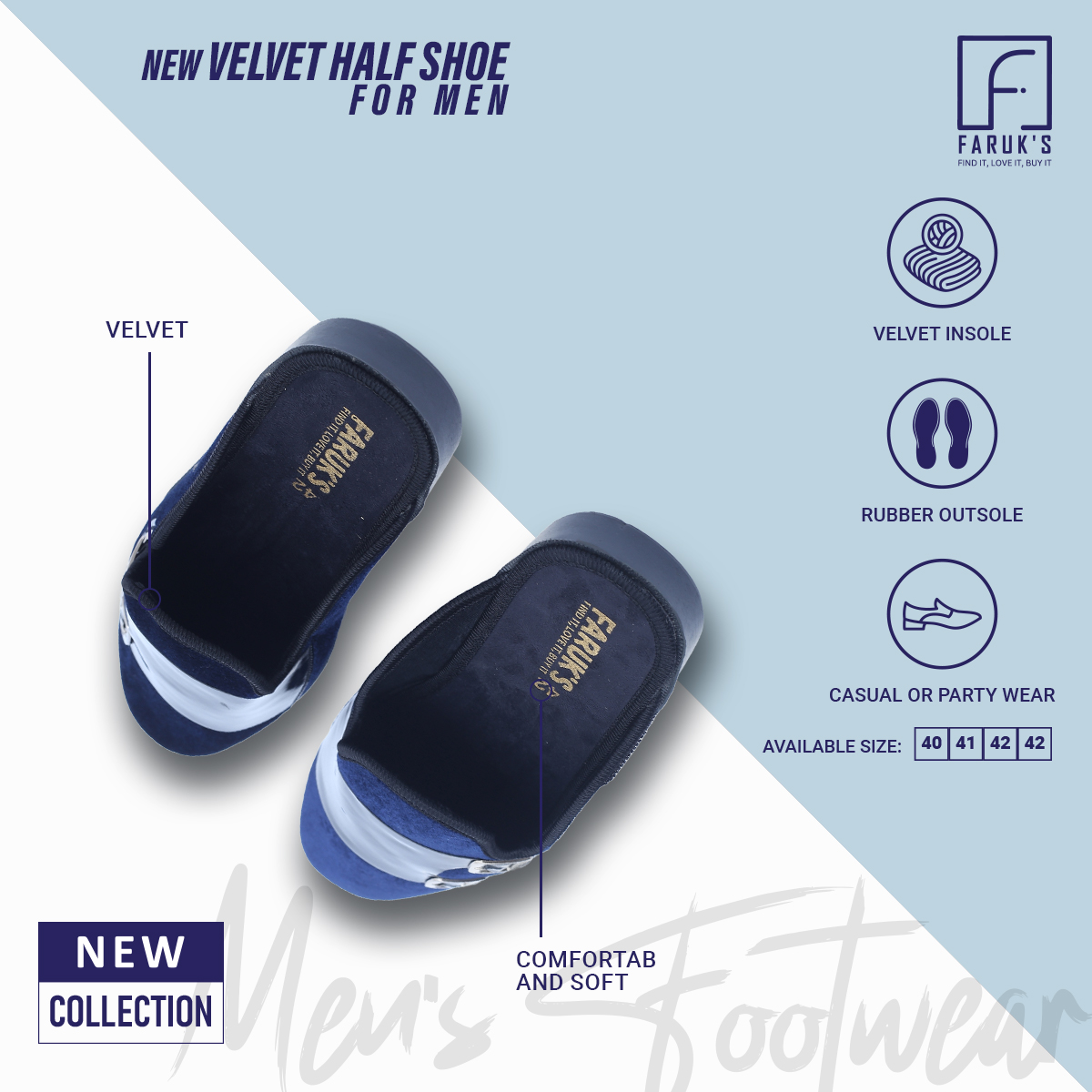 Picture of Athleisure - Avant Grade - Easily Usable - Velvet Loafer Half Shoes For Men - Easy To maintain - Elite Choice - Well Inspired & Crafted