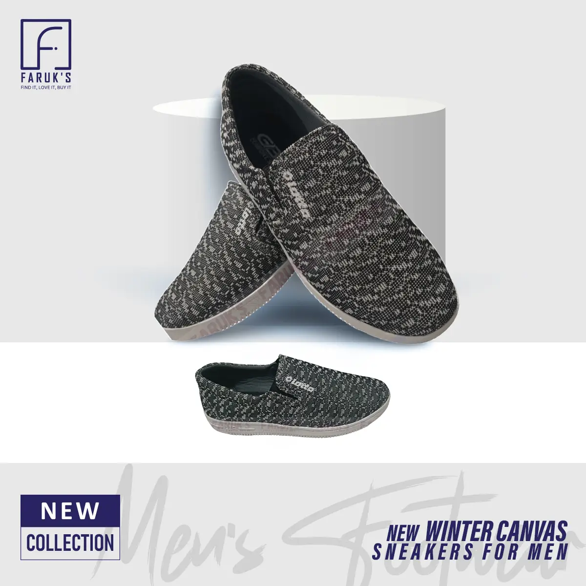 Picture of FARUK'S Stylish Ash Color Winter Canvas Sneakers for Men