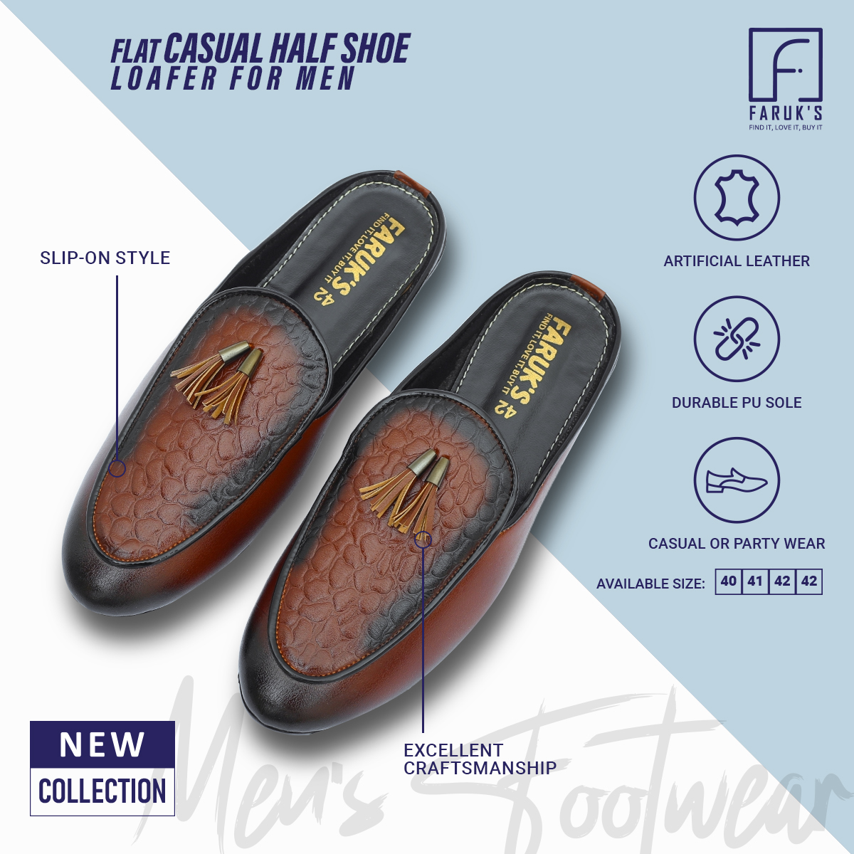 Picture of Premium Quality - New Collection Flat Casual Half Shoe Loafer for Men (FARUK'S) - Modern - Choice Expression - Understated Sophistication
