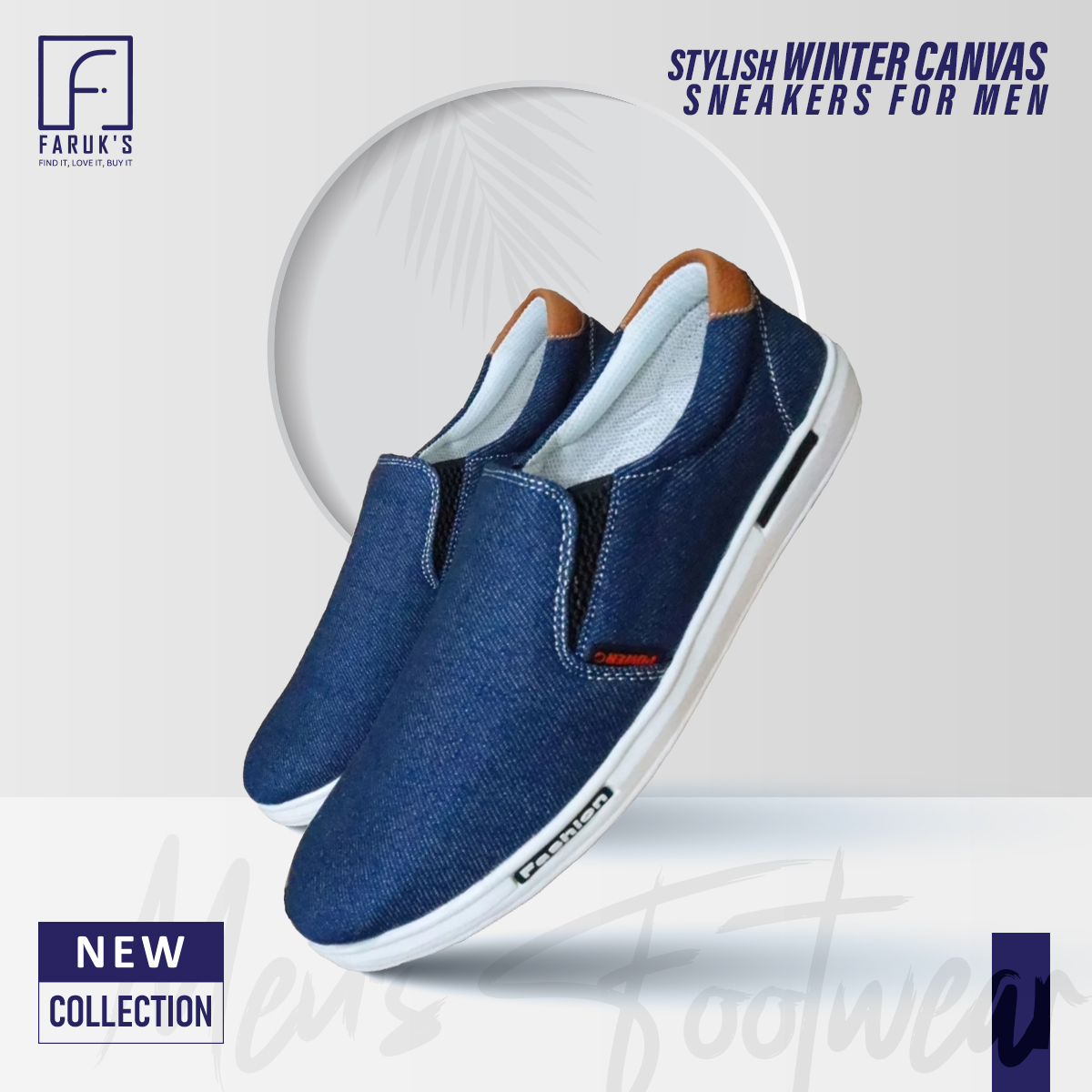 Picture of Stylish Black And Blue Color Winter Canvas Sneakers for Men