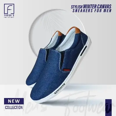 Picture of Stylish Black And Blue Color Winter Canvas Sneakers for Men