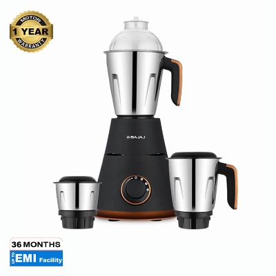 Picture of Bajaj Military Series Finesse 750W Mixer Grinder | 3 Stainless Steel Military Grade Jars*, DuraCut Blade,Midnight Black, 750 watts