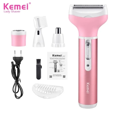 Picture of Kemei KM - 6637 Multifunctional 4 in 1 Rechargeable Women Body Shaver Beard Eyebrow Nose Trimmer Set Female Electric Shaver.