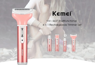 Picture of Kemei KM - 6637 Multifunctional 4 in 1 Rechargeable Women Body Shaver Beard Eyebrow Nose Trimmer Set Female Electric Shaver.