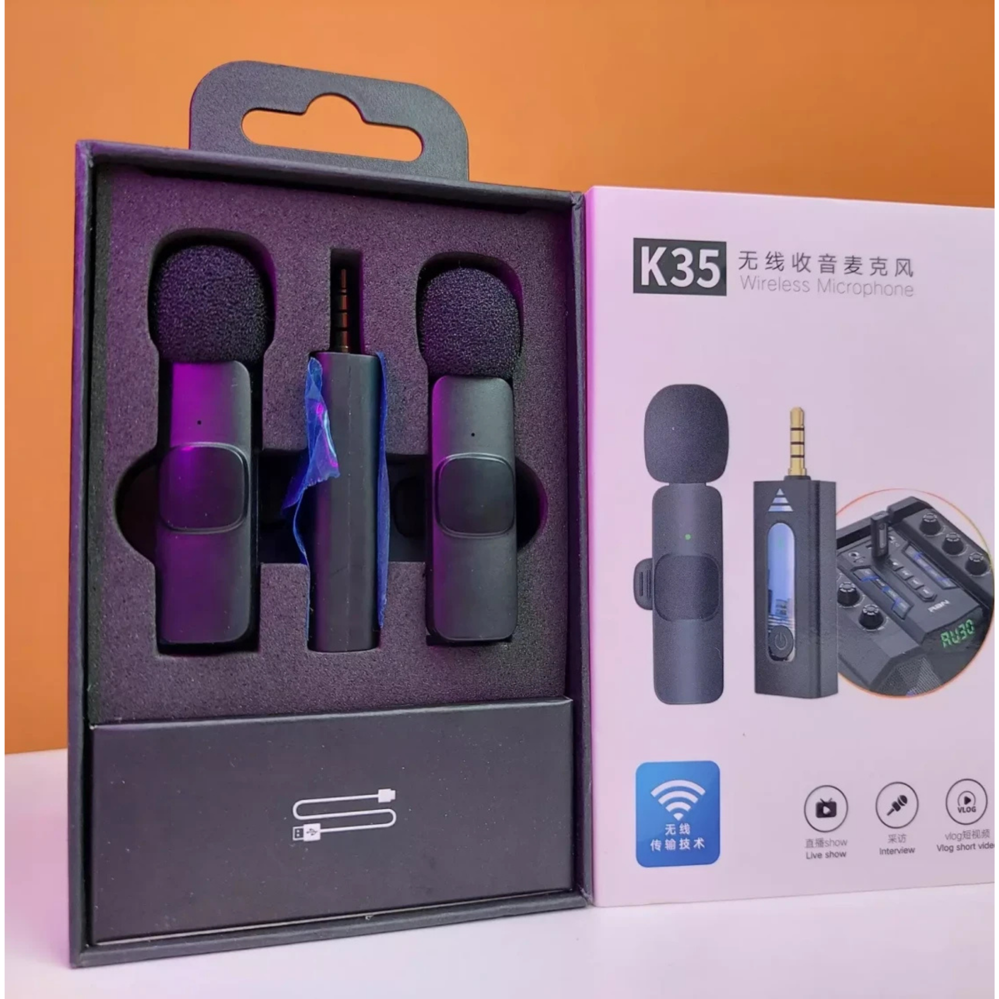 Picture of K35 Wireless Microphone 3.5mm Supported for android, IOS,  Camera, Sound card, Smartphone best for tiktok, youtuber, and content creator