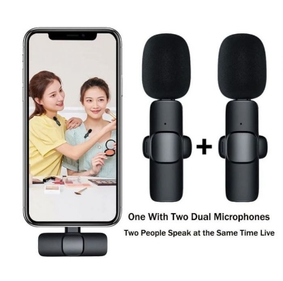 Picture of K9 dual Wireless Microphone Professional Lapel Lavalier Microphone Remove Noise For camera/android/ and Iphone type C - Microphone - Microphone