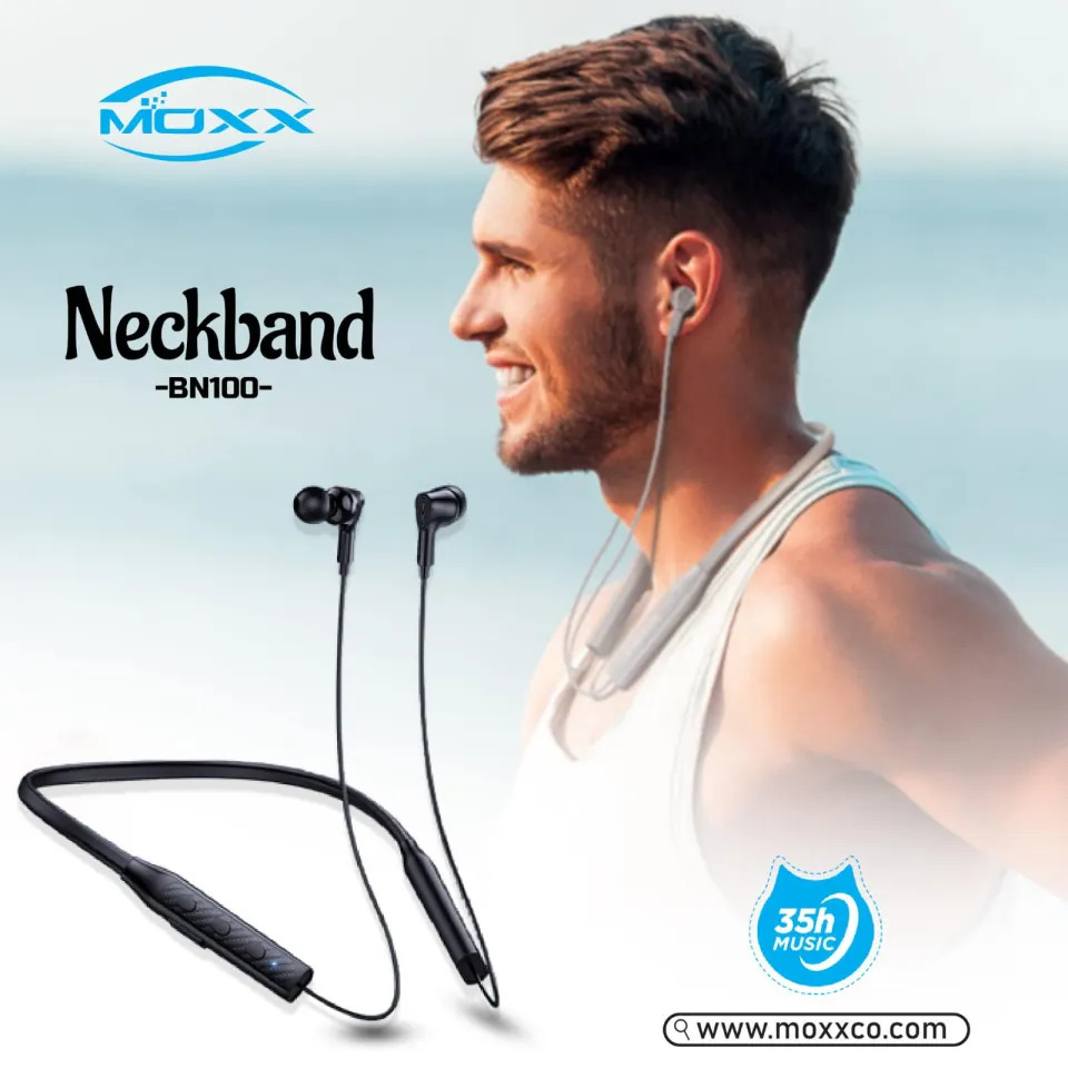 Picture of Moxx BN100 Neckband Bluetooth Headset BT5.3 Sports Headset IPX5 with Mic Noise Cancelling, Magnetic Control - Bluetooth neckband - best neckband for android -samsung/realme/oppo/vivo/iphone/walton/tecno/xiaomi/nokia/laptop all device supported with premiu