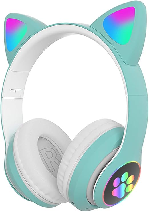 Picture of CAT Over headphone STN-28 Over Ear Music Headset Glowing Cat Ear Headphones Foldable Wireless BT5.0 Earphone with Mic AUX IN TF Card MP3 Player Colorful LED Lights Compatible with PC Laptop Computer