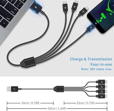 Picture of Recrsi charging cable 3 in 1, iphone,type-B, Type-c metal body for android -samsung/realme/oppo/vivo/iphone/walton/techno/xiaomi/nokia/laptop all device supported with premium quality