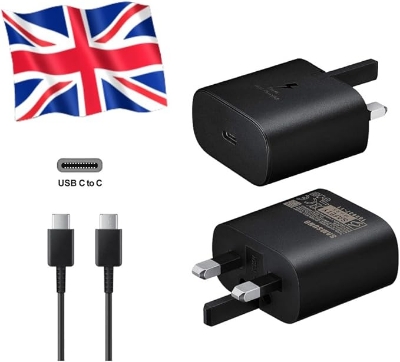 Picture of 25W Super Fast Charger for Samsung,USB C,Charge Plug With USB C cable, UK 3 pin wall power adapter,Android,Fast Charger Usb C, Samsung Fast charger Plug And Cable, S22,S23,S24 Charger.