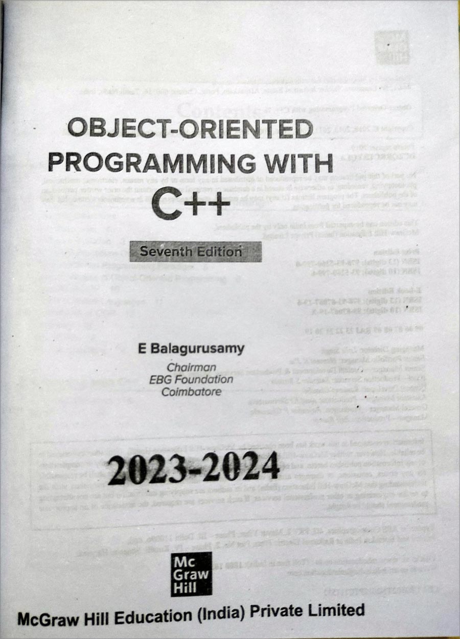Picture of Object Oriented Programming with C++ by E Balagurusamy (7th Edition)