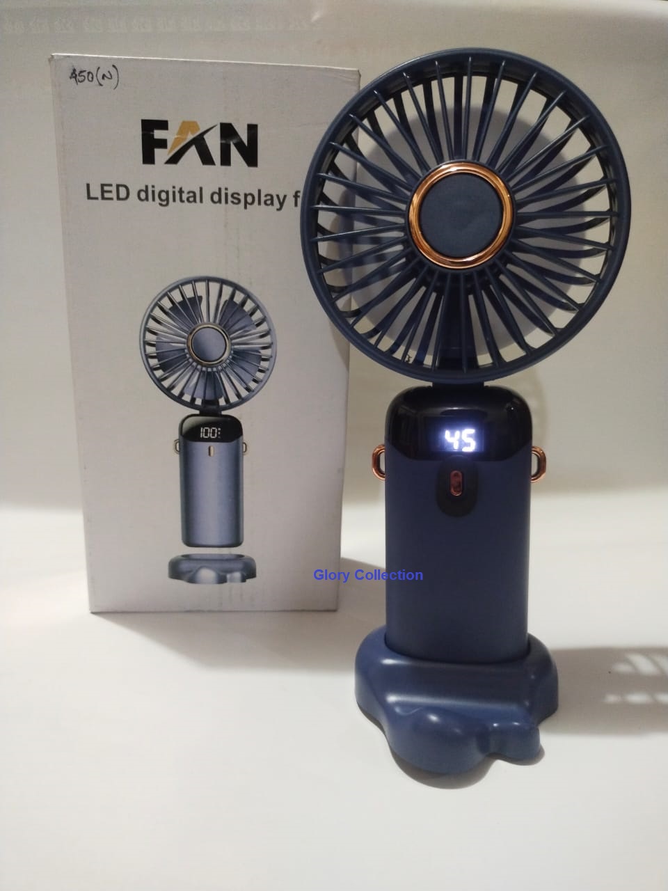 Picture of Handheld Mini Fan Foldable Portable Neck Hanging Fans 5 Speed USB Rechargeable Fan with Phone Stand and LED Digital Display Screen Fan-1Pcs