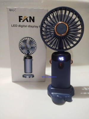 Picture of Handheld Mini Fan Foldable Portable Neck Hanging Fans 5 Speed USB Rechargeable Fan with Phone Stand and LED Digital Display Screen Fan-1Pcs