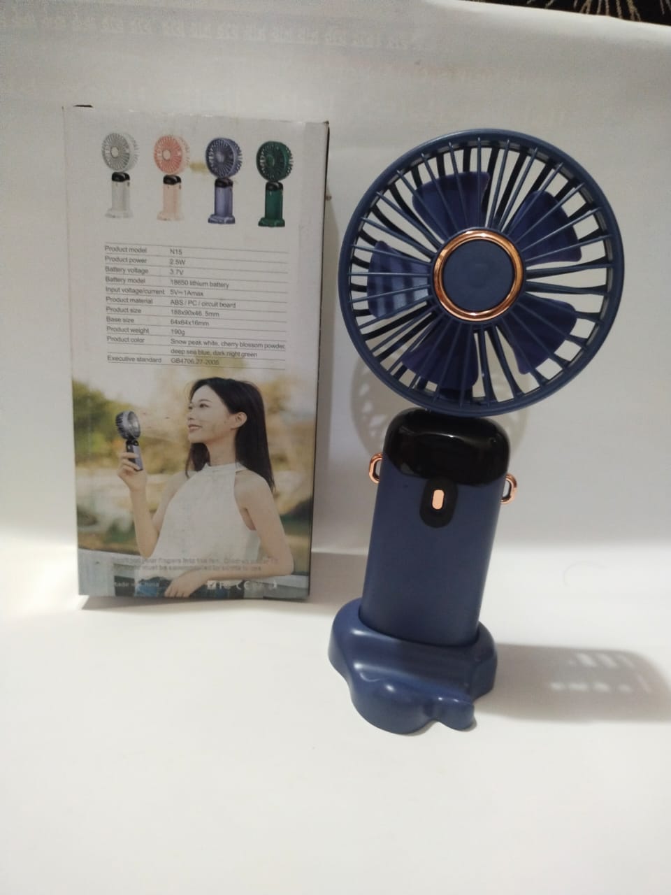 Picture of Handheld Mini Fan Foldable Portable Neck Hanging Fans 5 Speed USB Rechargeable Fan with Phone Stand and LED Digital Display Screen Fan-1Pcs