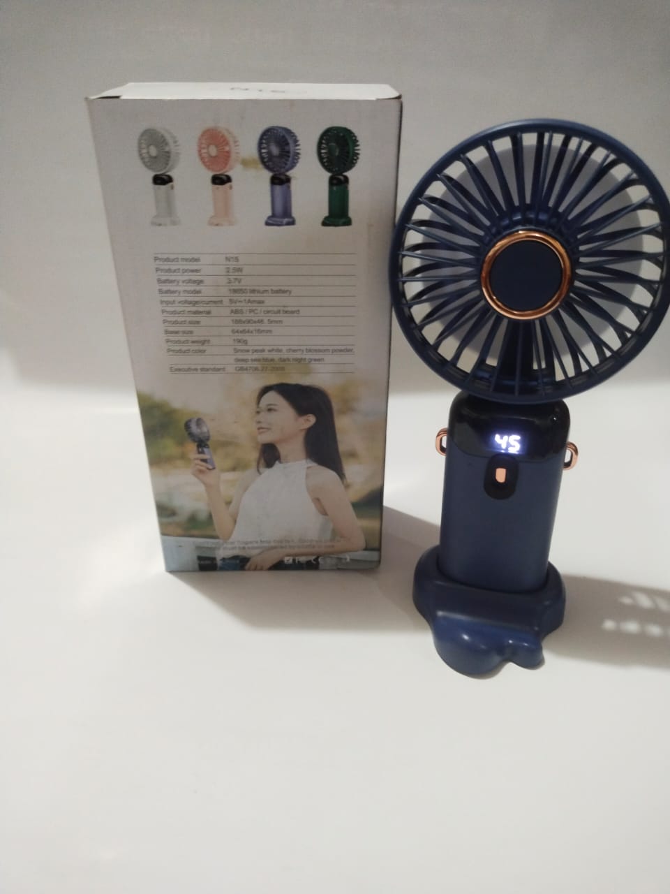 Picture of Handheld Mini Fan Foldable Portable Neck Hanging Fans 5 Speed USB Rechargeable Fan with Phone Stand and LED Digital Display Screen Fan-1Pcs