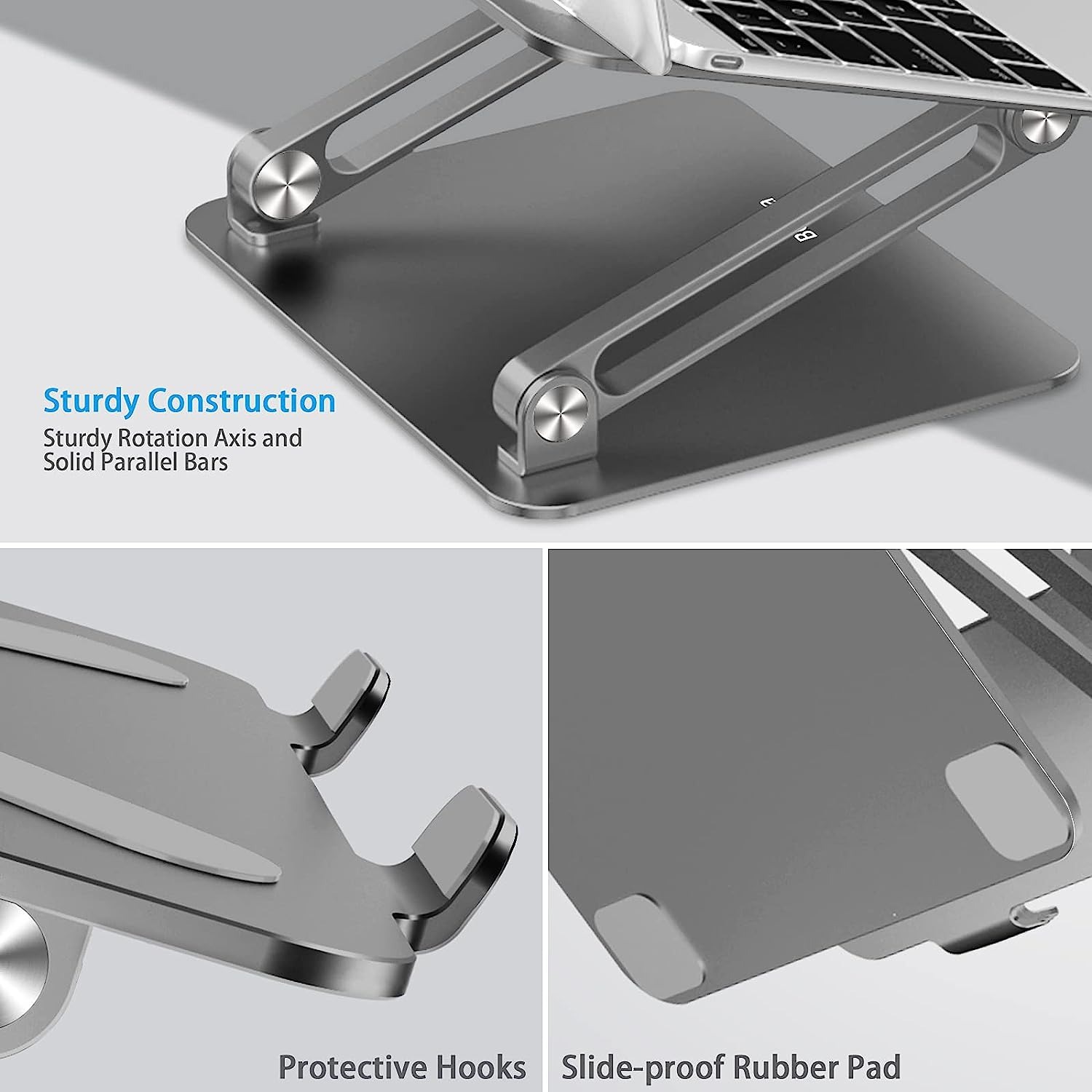 Picture of Laptop Stand, Adjustable Multi-Angle Laptop Riser with Heat-Vent Compatible for Laptop (10-17 inches) including MacBook Pro/Air, Surface Laptop, Samsung Notebook (Gray)