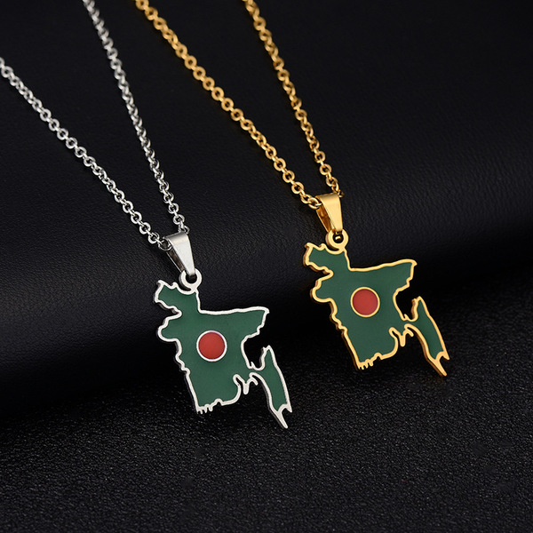 Picture of Trendy Jewelry 1 8K Gold Plated Necklace Stainless
Steel South Asia People's Republic of Bangladesh
Flag Map Pendant Necklace