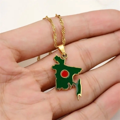 Picture of Trendy Jewelry 1 8K Gold Plated Necklace Stainless
Steel South Asia People's Republic of Bangladesh
Flag Map Pendant Necklace
