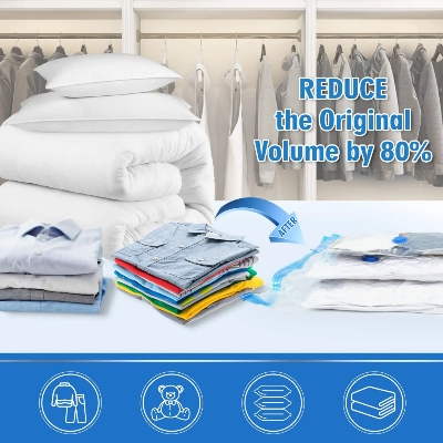 Picture of Vacuum Storage Bags - Save up to 80% Space and Protect Items From Dust, Insects, Germs - Perfect Solution For Organising Home and Travel - Ideal for Clothes, Bedding, Blanket, Pillows, Sweater, Dress and More
