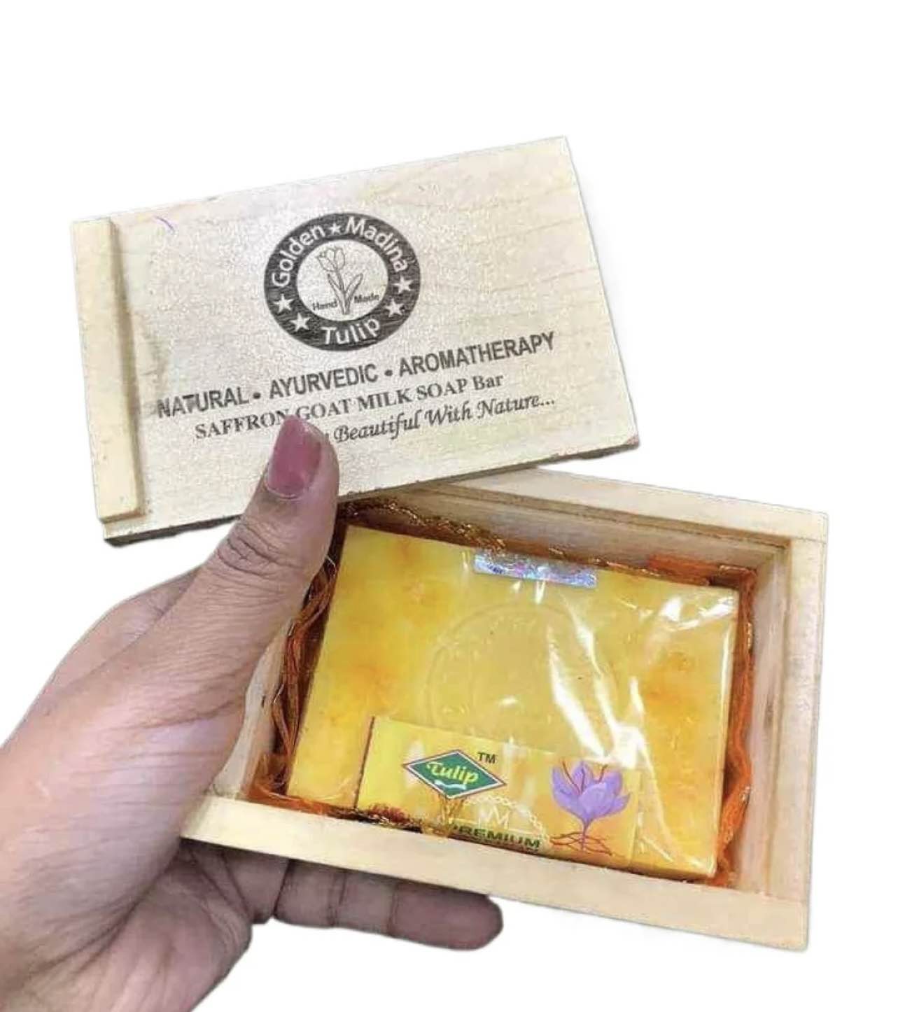 Picture of Hand Made Goat Milk Jafran Soap With Wooden Box 100g