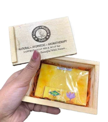 Picture of Hand Made Goat Milk Jafran Soap With Wooden Box 100g