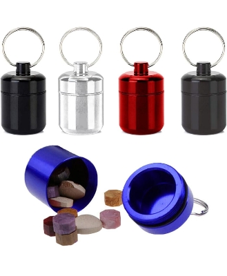 Picture of Aluminum Pill Case Key Chain Waterproof Seal Medicine Organizer Bone Ash Box Capsule Holder Container Metal Pill Holder Keyring