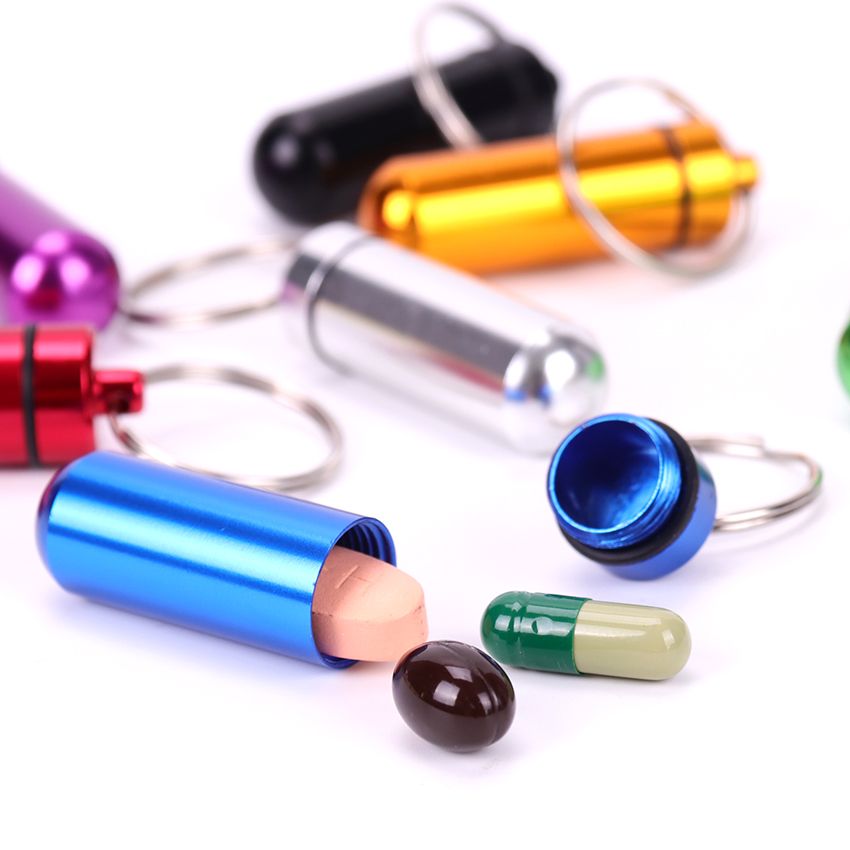 Picture of Waterproof Capsule Case Medicine Box Key Chain Ring Pillcase