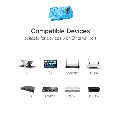 Picture of RJ45 Connector Cat 6 Connector Network Unshielded RJ45 Plug Ethernet Gold Plated Network Connector Perforated Crystal Head Jack For ONU PC Laptop CC Camera Server TV Box 10 Pcs/30 Pcs/50 Pcs/80 Pcs/100 Pcs/200 Pcs/300 Pcs/400 Pcs/500 Pcs/1000 Pcs