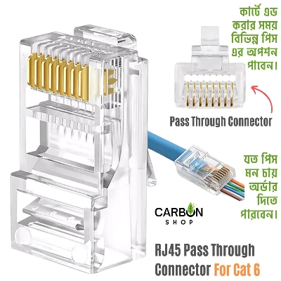 Picture of RJ45 EZ Pass Through Connector for Cat 5 Cat 6 Cat 7 Cable Network Unshielded RJ45 Plug Ethernet Gold Plated Network Connector Perforated Crystal Head White Cat5 Cat6 Passthrough 10 Pcs/25 Pcs/50 Pcs/75 Pcs/100 Pcs/200 Pcs/300 Pcs/400 Pcs/500 Pcs/1000 Pcs