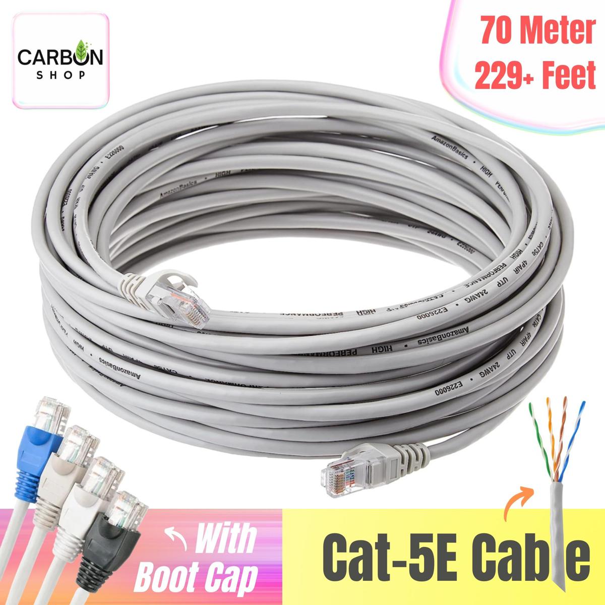 Picture of 70 M Cat5 RJ45 Ethernet LAN Network Gigabit Ethernet Cable Network Patch Cord Cable LAN Adapter Internet Copper Twisted Wire  LAN Network Cord Cable Lead 10/100/1000 Mbps 70 Meter LAN Cable Plug Connector for Laptop Mac PC CC Camera Smart TV Box Android
